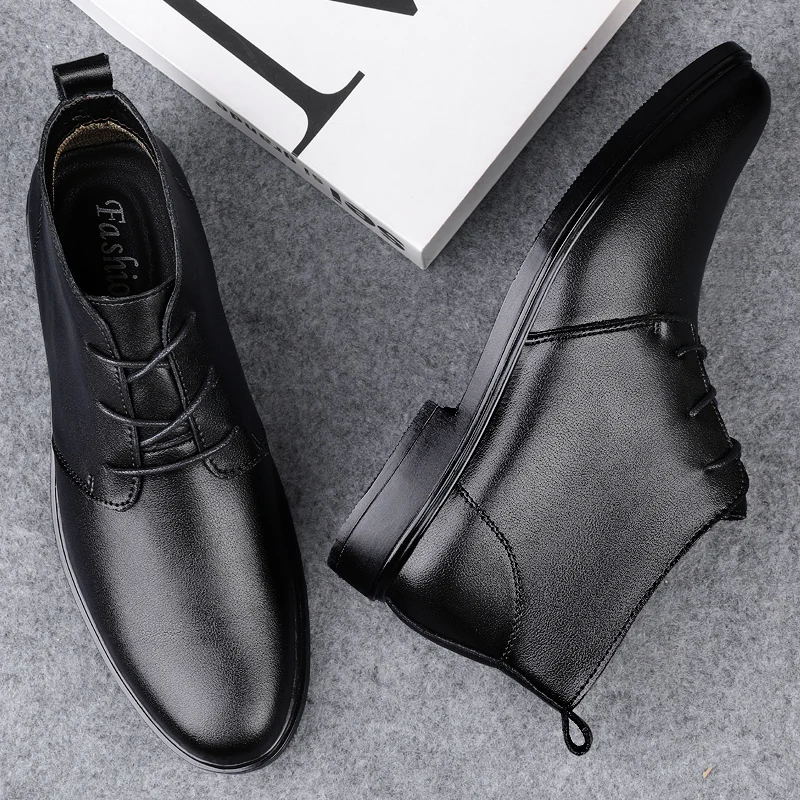 British Style Mens High Top Versatile Leather Boots Luxurious Brand Elegant Business Leather Boots Quality Handmade Casual Boots