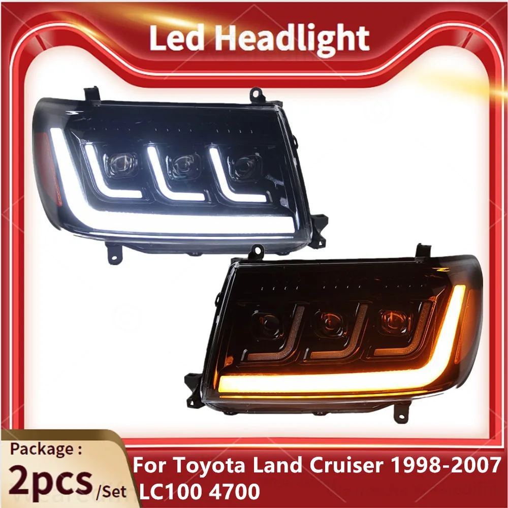 Car Front Lights For Toyota Land Cruiser LC100 Led Headlight 1998-2007 4700 Modified DRL Turn Signal Headlamp Assembly