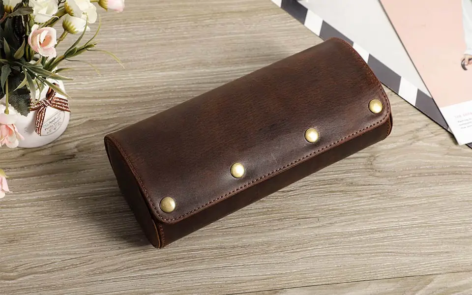 CONTACT'S FAMILY Vintage-Uhrengehäuse aus echtem Leder, Herrenuhren, Reise-Armbanduhr, Rollengehäuse-Halter, hochwertiges Geschenk für Männer – Detail 6