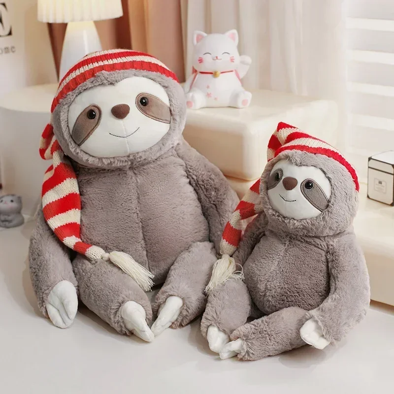 22-80CM Cuddly Stuffed Christmas Sloth Toy Plush Soft Simulation Sloths Soft Toy Animals Plushie Doll Pillow for Birthday Gift