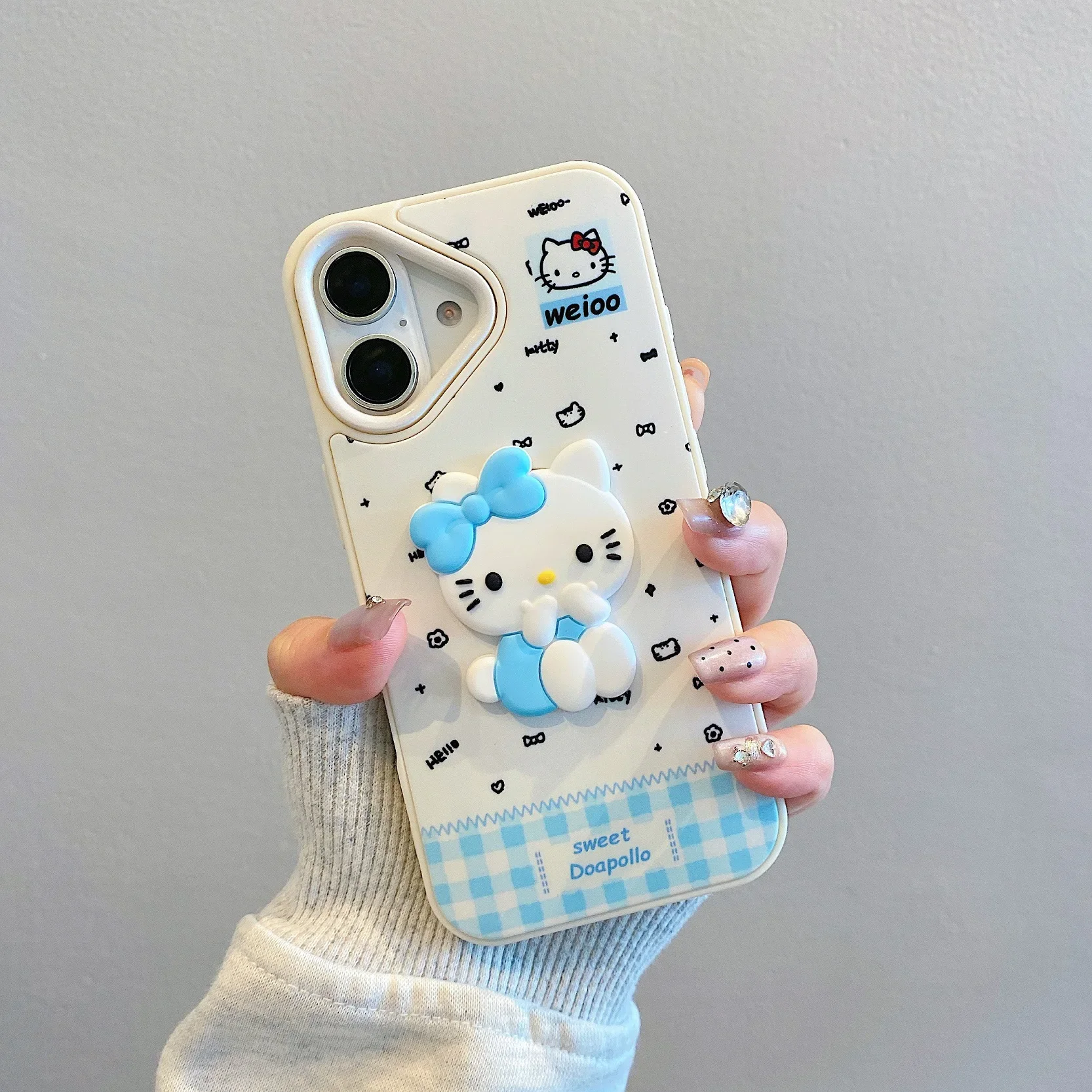 

Cute Cartoon Sanrio Hello Kitty Invisible Bracket Mobile Phone Case for IPhone 16 Pro Max 16Pro 16 15 14 13 Pro Max Phone Case