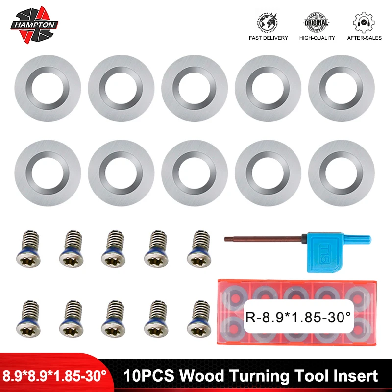 8.9mm Round Carbide Insert Cutter 10pcs R8.9x1.85 30 Degrees Wood Lathe Turning Finisher Hollower Tools Replacement Blade