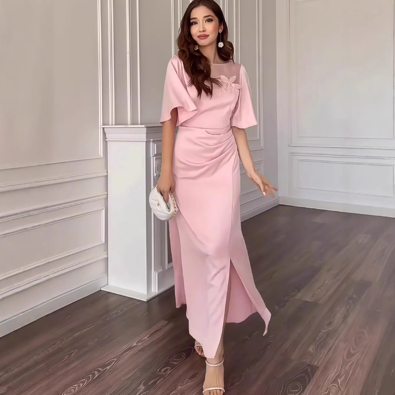 

2025 Summer New Temperament Pink Waist French Evening Dress Dress