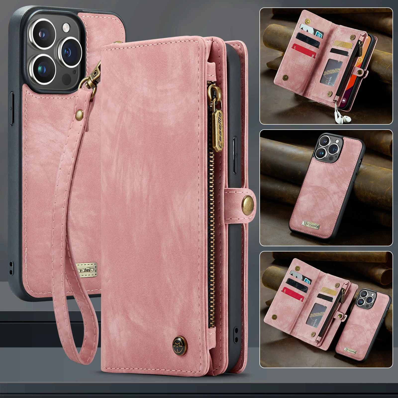 

CaseMe Original Mobile Phone Case For iPhone 15 Pro Max 15Plus Zipper Slots Wallet 008 Series