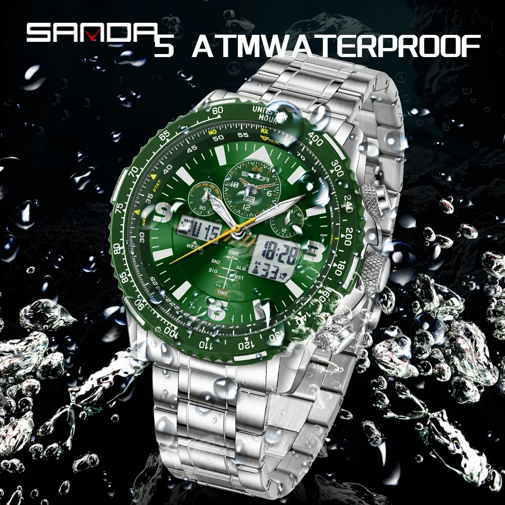 SANDA 6362 Dual Display Electronic Quartz Men's Watch 5ATM