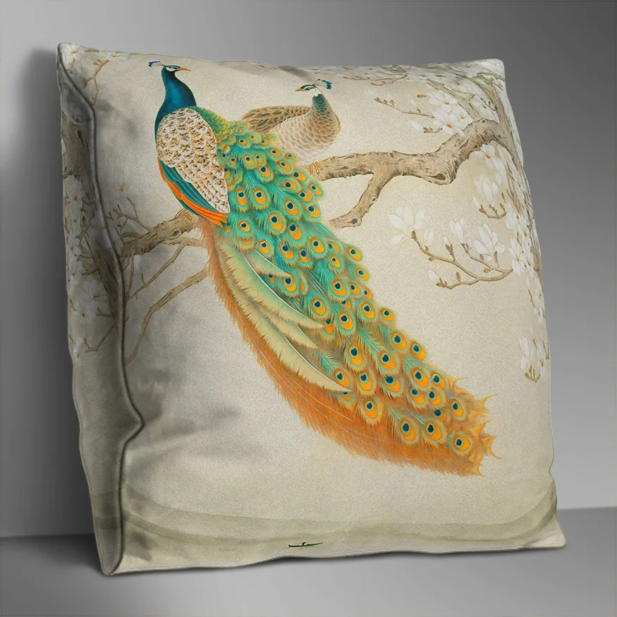 Twig Flower Double-sided Polyester Pillowcase Decoration Peacock Bird Elegant Living Room Cushion Cover Creative Accessories