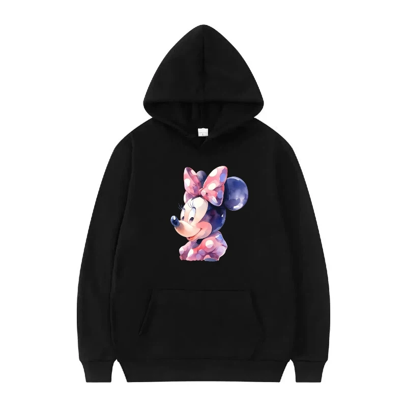 Disney Minnie Mouse Patroon Vrouw Zwart Sping Losse Tops Mode Kawaii Kleding Truien Dames Goedkope Y2k Hoodies Sweatshirts