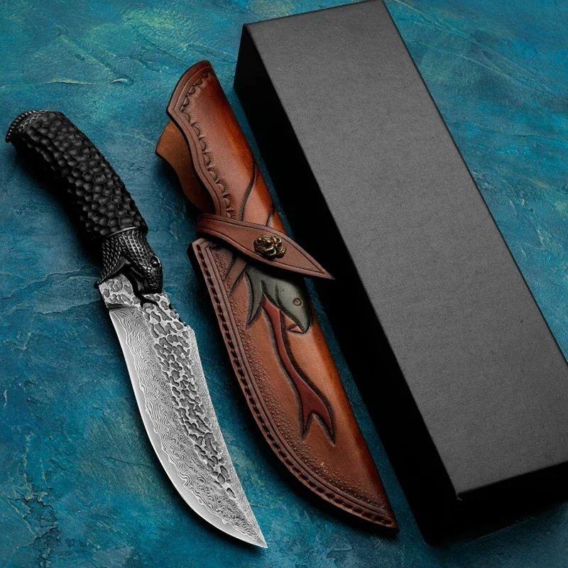 HUANGFU VG 10 Damascus Steel Outdoor Camping Hunting Survival Knife with EDC Tools, Suitable for Men - Perfect Handmade Gift