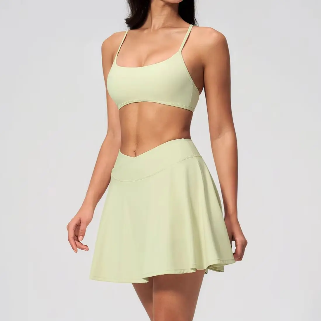 

Women 2 PCS Tennis Skirt Sets Y‑Back Sports Bra High Waist Crossover Pleated Skort Outfits Soft Stretch Workout GolfActivewe