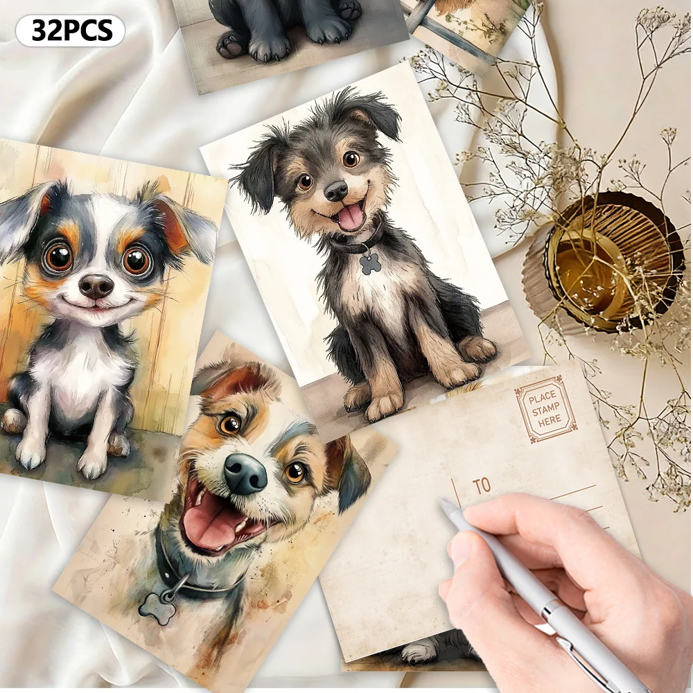 32pcs, watercolor cute puppy postcards, Birthday/Anniversary gifts, collectibles, suitable for gift giving, can be mailed. - view 3