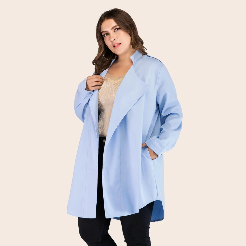 Plus Size Women Lapel Cardigan Thin Temperament Long Sleeve Windbreaker Jacket 2023 Autumn New Fashion Casual Solid Color Jacket