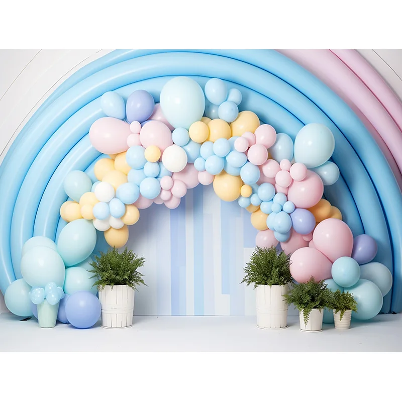 Fondos de fotografía de feliz cumpleaños para habitación de bebé, accesorios para decoración de fiesta de recién nacido, arco de globos, fondo fotográfico con tema Floral, QQ-06