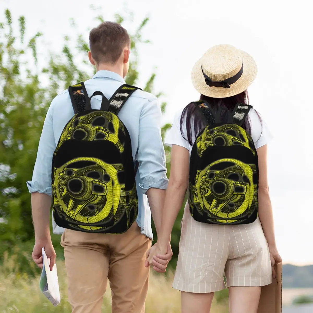 

Summer Drive Steering Wheel Yellow Vibe Backpack Student Boys Girls BookBag Kids School Bag Computer Shoulder Bags for Men Women