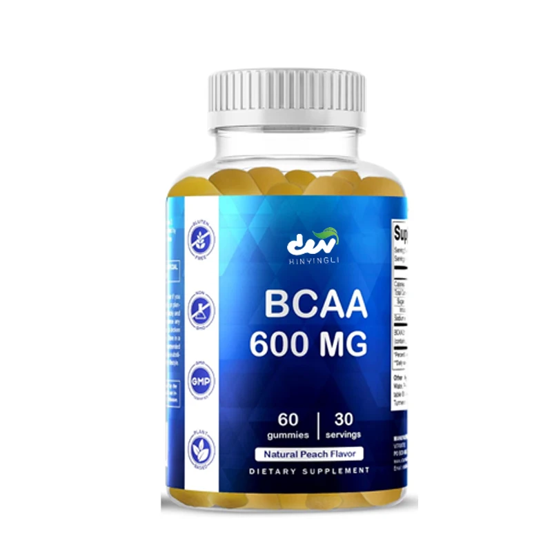 Gomitas de vitamina BCAA - suplementos de aminoácidos de cadena ramificada -600 mg por porción, 60 gomas de pectina vegetariana