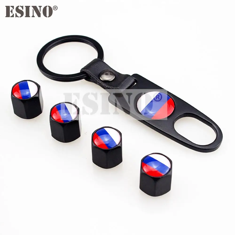 

4 x Car Stainless Steel Zinc Alloy Wheel Tire Valve Stems Caps Russia National Flag Universal With Mini Wrench Key Chain