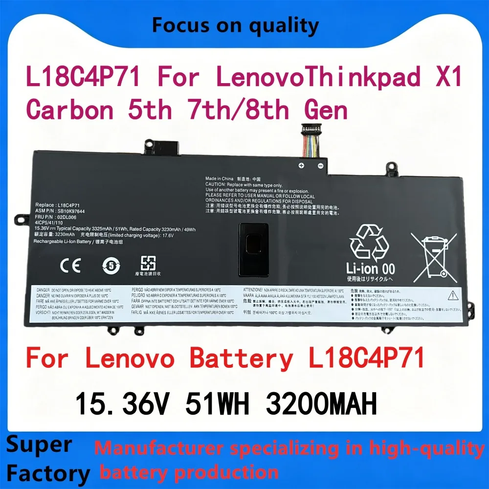 

L18C4P71 Battery For Lenovo Thinkpad X1 Carbon 7th 2019 8th 2020 Yoga 4th 5th Gen fits L18L4P71 L18M4P72