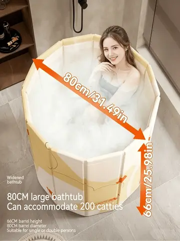 1PC Foldable Bath Tub, 80x66cm Large Capacity Portable Bathtub, PVC & Pearl Cotton Collapsible Soaking Tub, Freestanding Folding