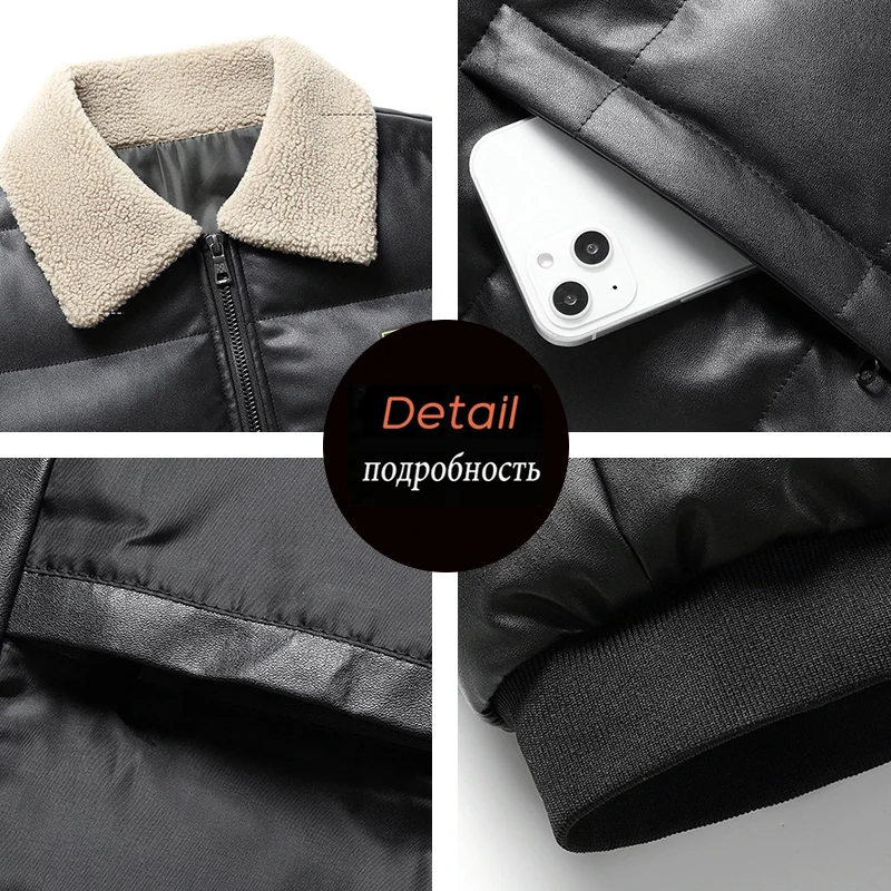 Winter Men Warm Padded Casual Leather Down Parkas Jacket Mens Windproof Overcoat Jacket Coat Male Outdoor Bomber Windbreaker 5XL