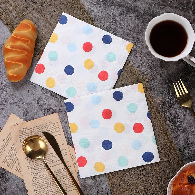 20pcs/Pac New Colourful Dot Napkins Blue Printed Paper Napkins Wedding Paper Butterfly Bone Bart Paper Placemat 2-Ply 33cm