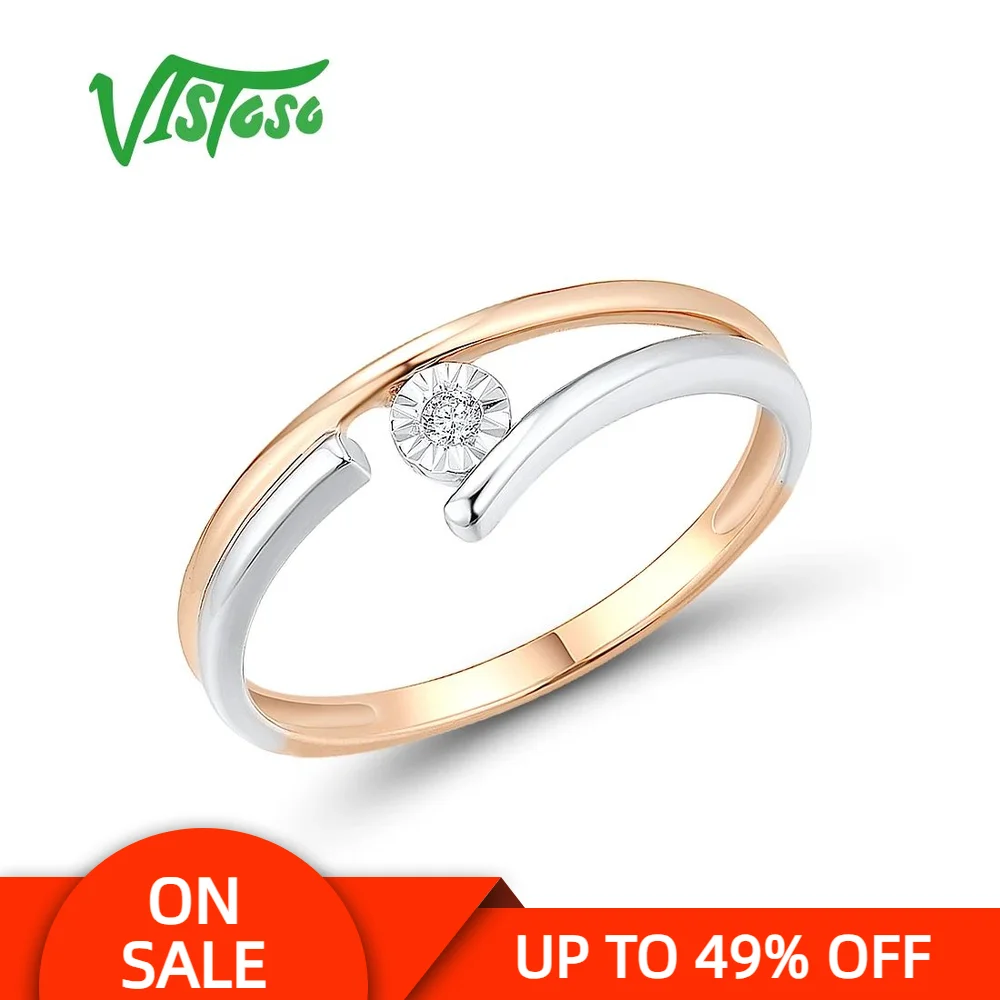 

Женское двухцветное Золотое кольцо с бриллиантами VISTOSO, зеркальная пластина 14 к, 585