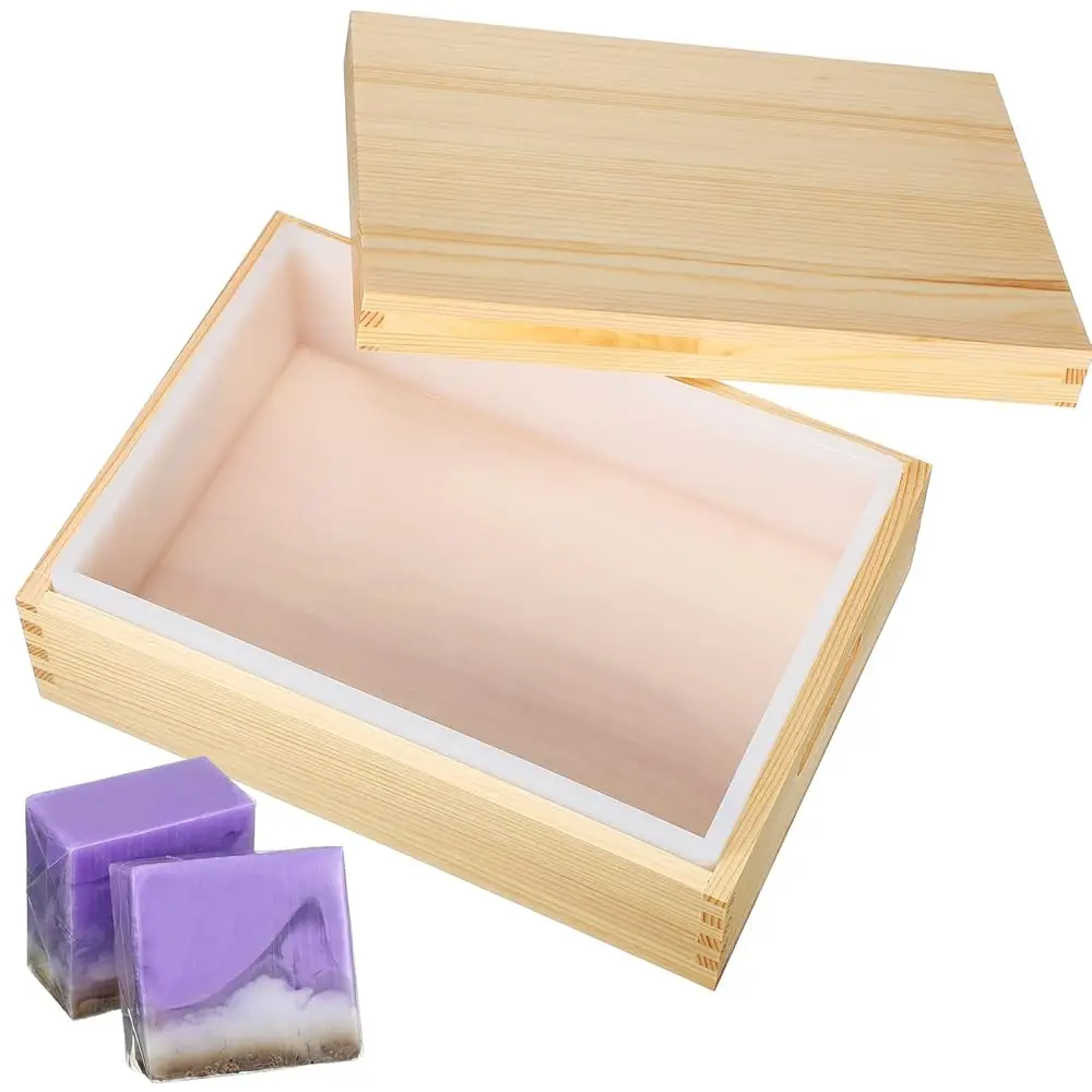 

Large Soap Molds 74 oz Rectangle Silicone Liner for 9 Bar Mold with Wooden Box and Lid Soap Making Molds for DIY Handmade So