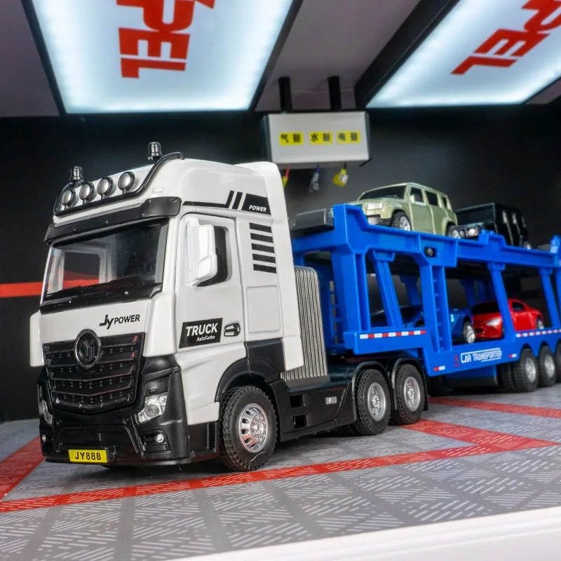 1:50 シミュレーションエンジニアリング車両道路二階建て輸送車両合金モデル少年音響光学玩具ギフトプルバック車