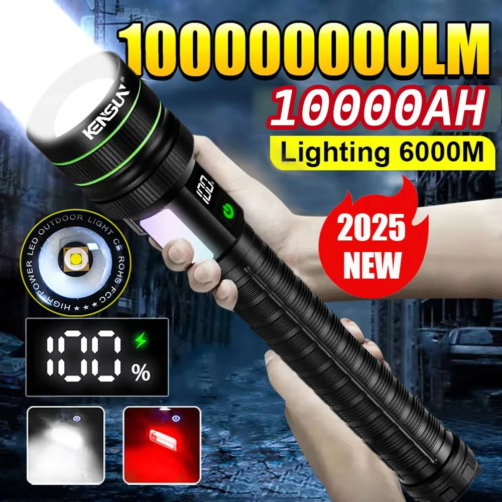

KENSUN самый мощный перезаряжаемый светодиодный фонарик, тактический фонарь для рыбалки, охоты, фонарик типа c, большой радиус действия 6000 м