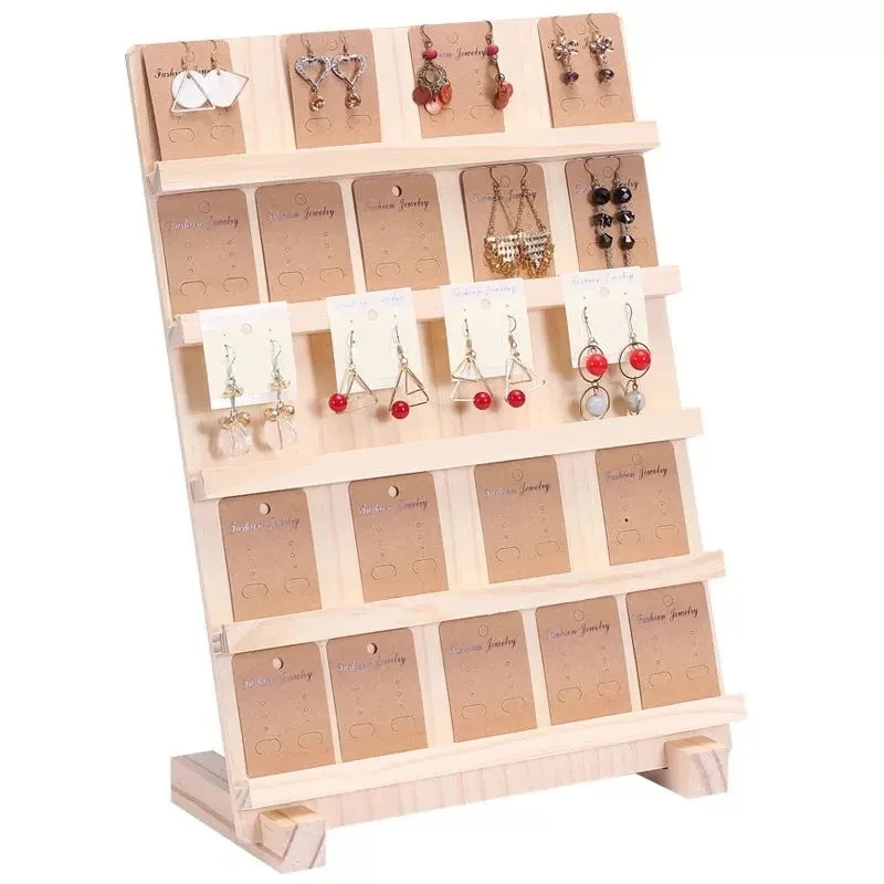 Nature Wooden Jewelry Display Stand Earring Bracelet Organizer Storage Holders Wood Base Rack Stall Event Jewelry Store Decor