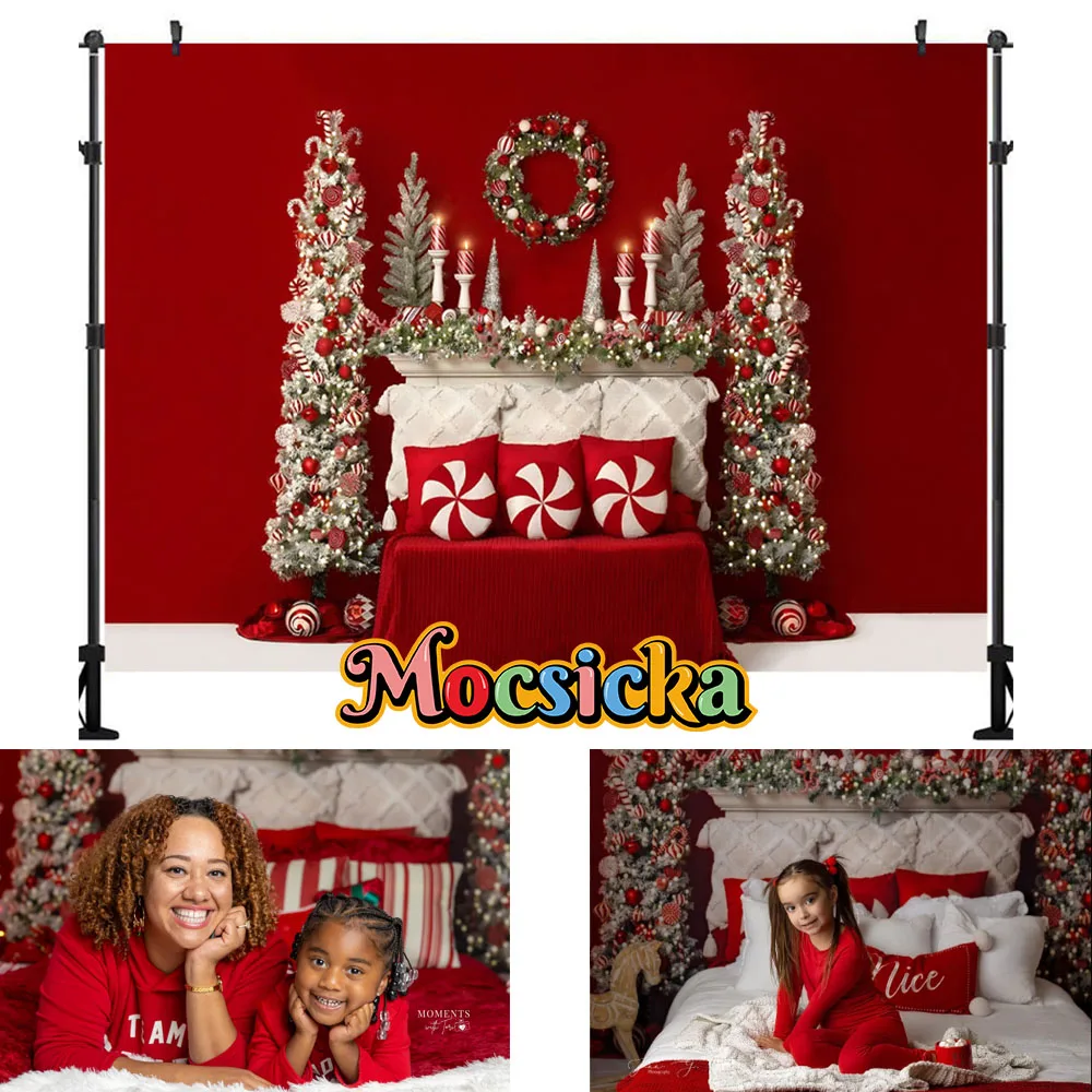 Merry Christmas Photography Background Fireplace Garland Xmas Tree Party Decoration Kids Adult Portrait Photo Backdop for Studio