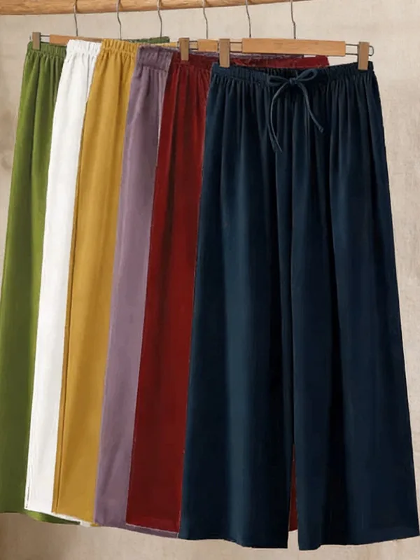 

Lightweight Artificial Cotton Wide Leg Pants Women's Summer Sleepwear Loose Fit Home Leisure Air Conditioned Nine-Piece Pants