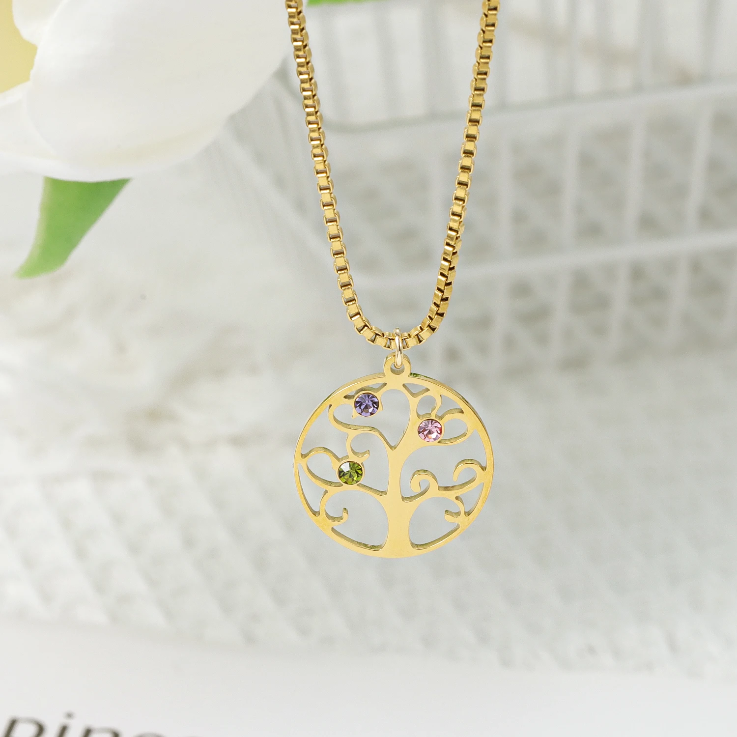 Family tree Necklace For Women Luxury High Quality Custom Birthstone Pendant Birthday Commemorative Day Gift For Friend