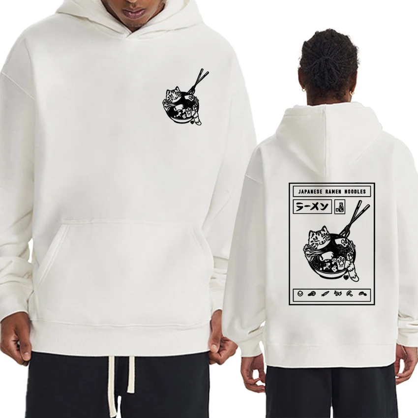 

Hot Sale Japanese Style Ramen Noodles Cat Meme print Hoodie Autumn Winter Unisex harajuku Sweatshirt Men women Fleece pullover