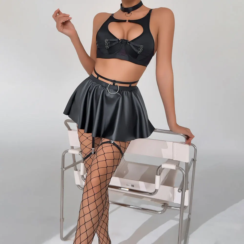

New Fashion Sexy Lingerie For Fine Women Hot Well-Looking Underwear Leather Skirt Luxury Attractive Set Festival Outfit