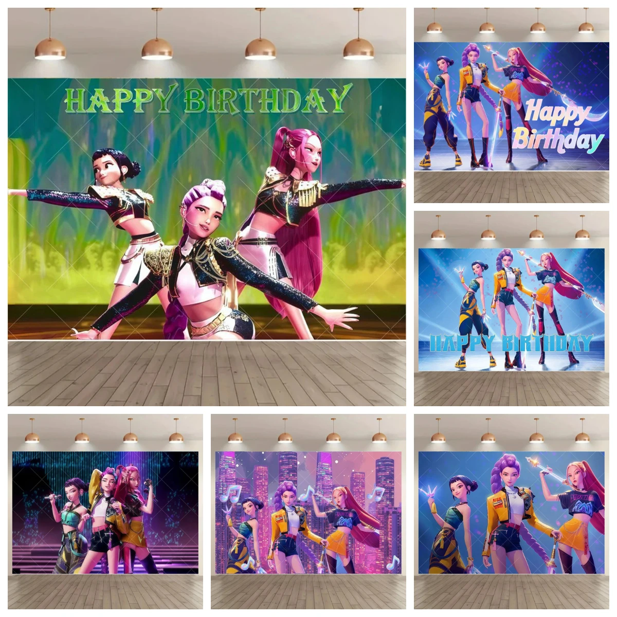 

Adult Children's Birthday Party Decorations Background Hot KPop Girl Demon Hunters Backdrop Baby Shower Banner Photo Booth Props