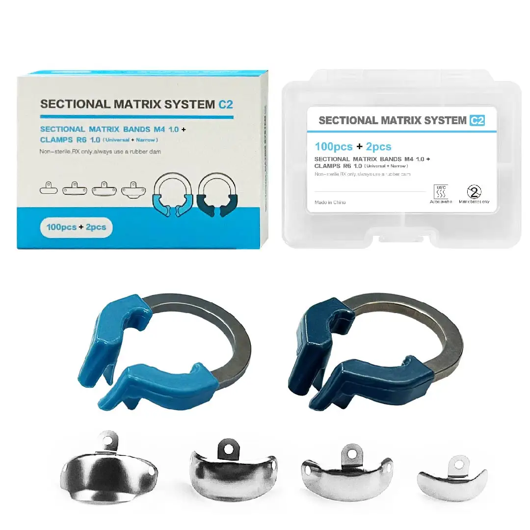 Dental Sectional Matrix System C2 Kit Nickel-Titanium Alloy Clamp Ring R6 With M4 1.0 Matrix Bands