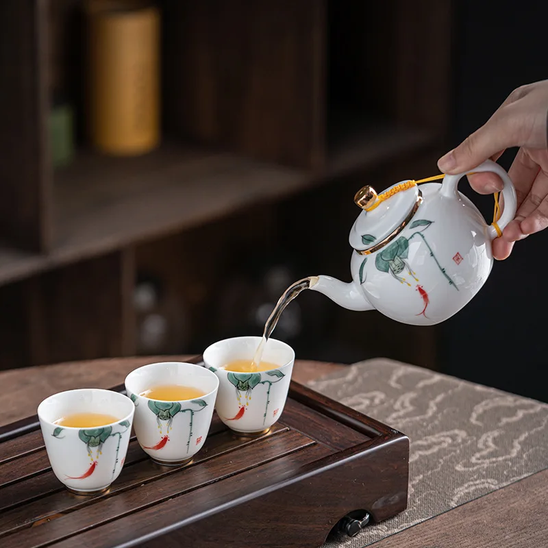 Hand-painted Kung Fu Ceramic Tea Set Luxury Home Office Reception Blue and White Gift Box High-end Present
