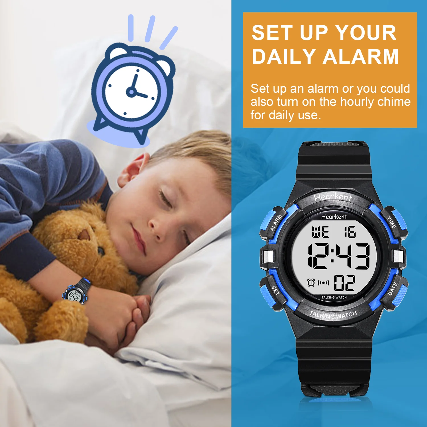 Reloj de pulsera Digital para niños y niñas, cronógrafo parlante por hora, alarma, Chrono, electrónico