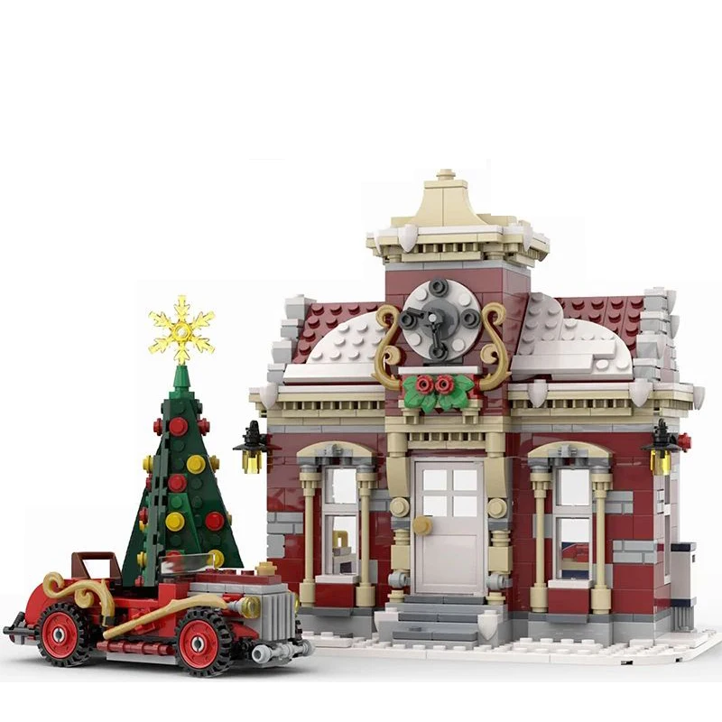 MOC City House Christmas Little Winter Town Hall Fit 10263 10325 Winter Village Sets Building Blocks Kid Toys Gift