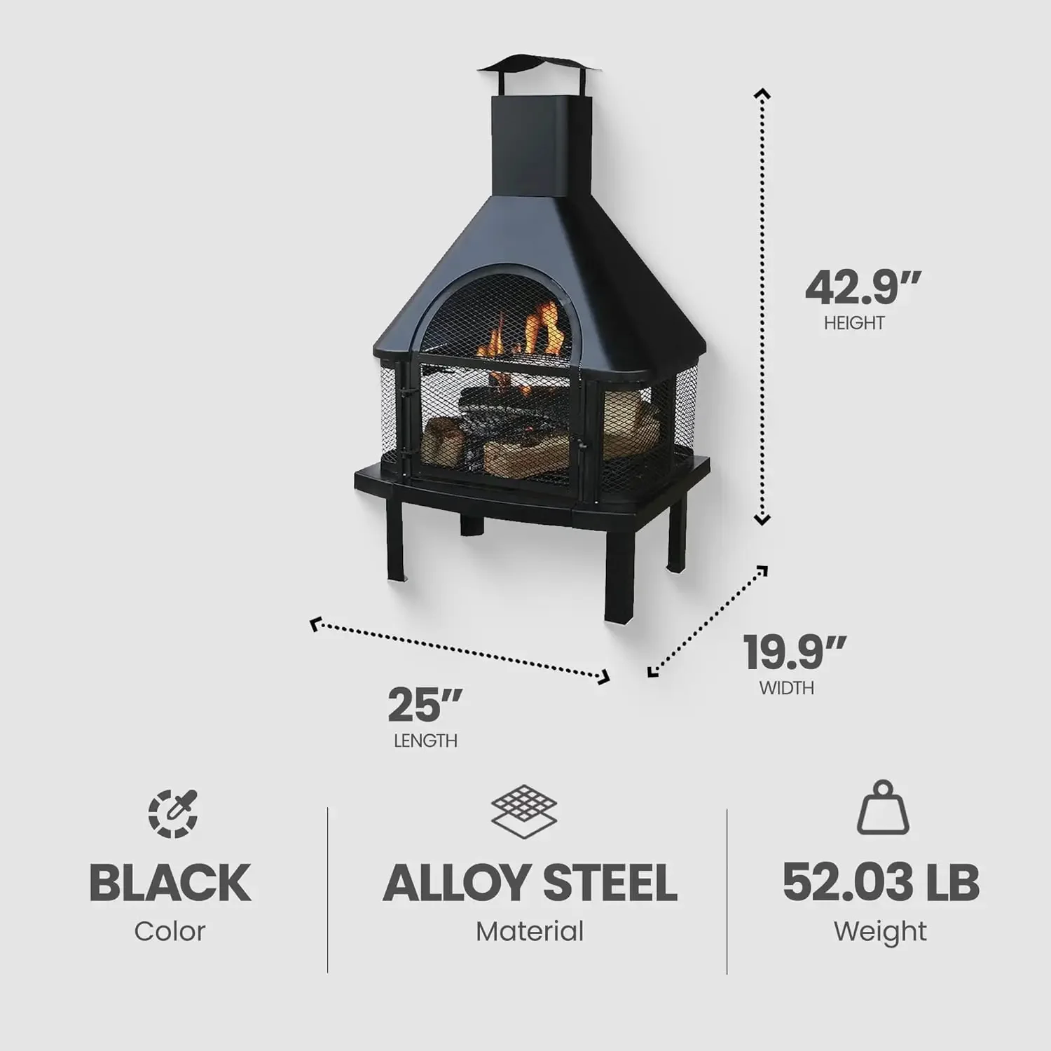 Chimenea de leña Chimenea de acero al aire libre Cuenco de fuego rectangular para patio trasero o calefacción de hoguera de cubierta, negro