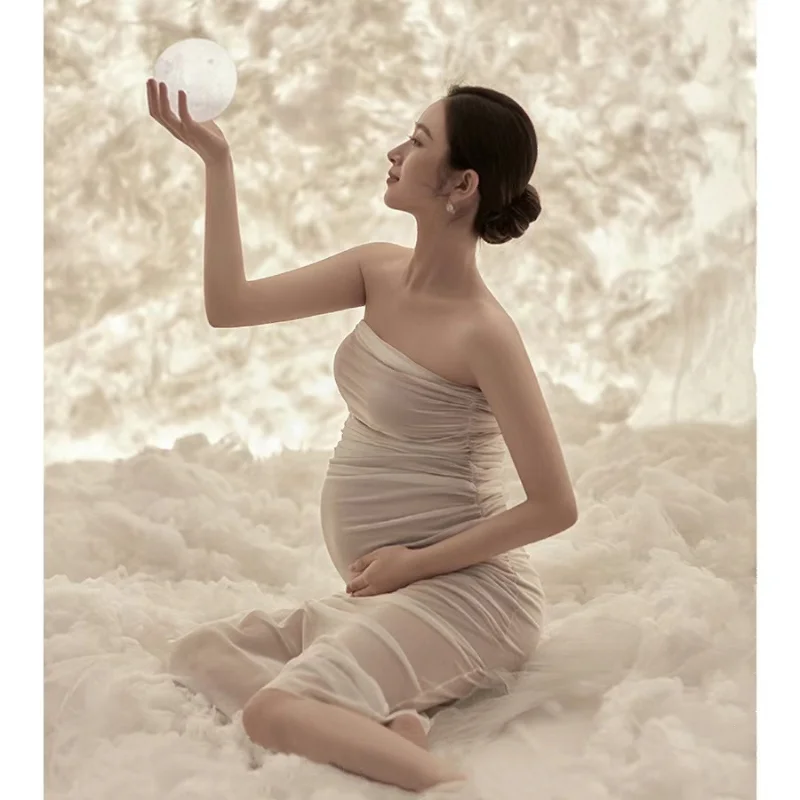 Sexy Pregnant Women Photography Props Dresses White Off Shoulder Baby Shower Dress Maternity Photo Shoot Art Clothing