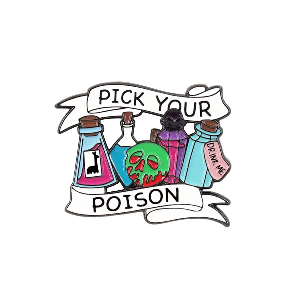 Pick Your Poison Enamel Pin Potion Bottle Badge Kuzco Llama Pin Halloween Jewelry Gifts