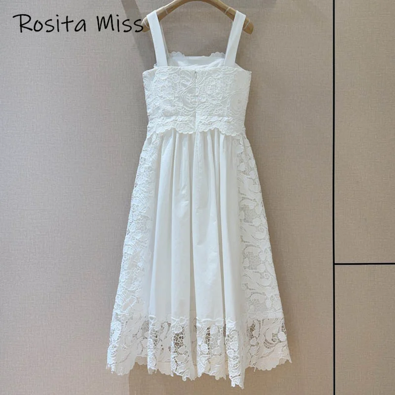 1.2 2025 New Arrives Pure Cotton Lace Embroidery  Hollow Suspender Dress Elegant Sweet High Quality Women's Clothing