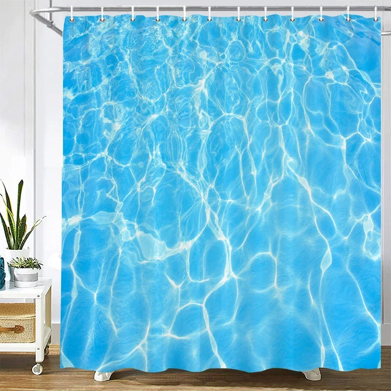 Waterproof Fabric Bathroom Curtains Blue Sea Ocean Water Ripple Pattern Shower Curtain with Hooks Home Decor Bath Curtains