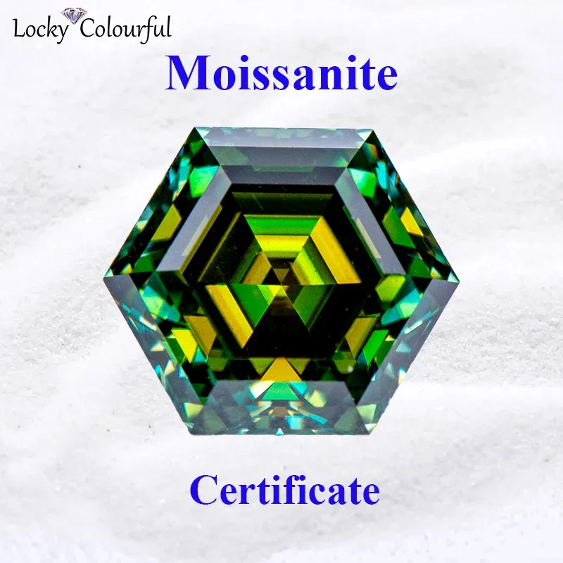 Moissanite Hexagon Shape Special Cut Natural Yellow Green Color Charms Beads for DIY Jewelry Pendant Making with GRA Certificate