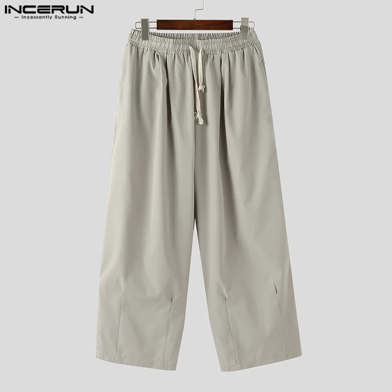 INCERUN Pantaloni Casual da Uomo con Coulisse Pantaloni di Colore Solido Casual Pantaloni a Gamba Larga da Uomo Streetwear 2025 Pantaloni di Stile Coreano di Moda