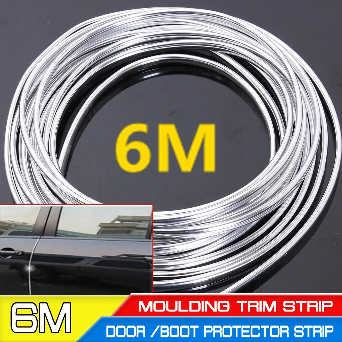 Cover Strip Roll Chrome Styling Moulding Trim Strip  6M Car Door Chrome Moulding Trim Strip Edge Scratch Guard Protector