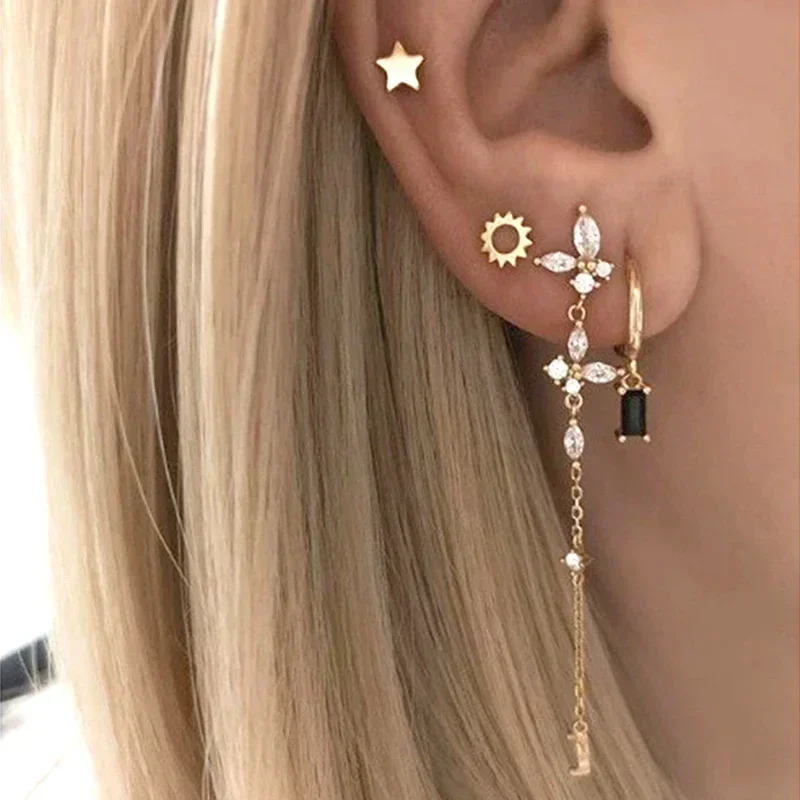 Women's 925 Silver Crystal Tassel Stud Earrings