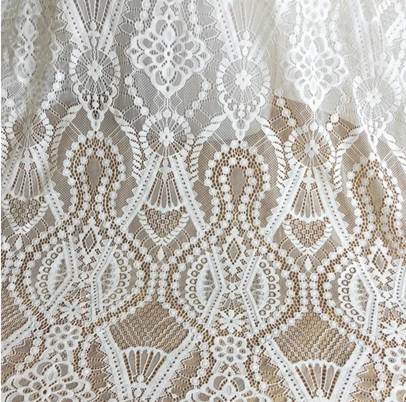 Soft Eyelashes Lace Fabric for Wedding Dress, Geometric Flower Decoration Accessories, Black and White, RS4070, New