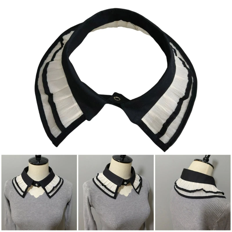 قميص ذو ياقة صناعية مزين بكشكشة وياقة كاذبة وإكسسوارات أزياء نسائية