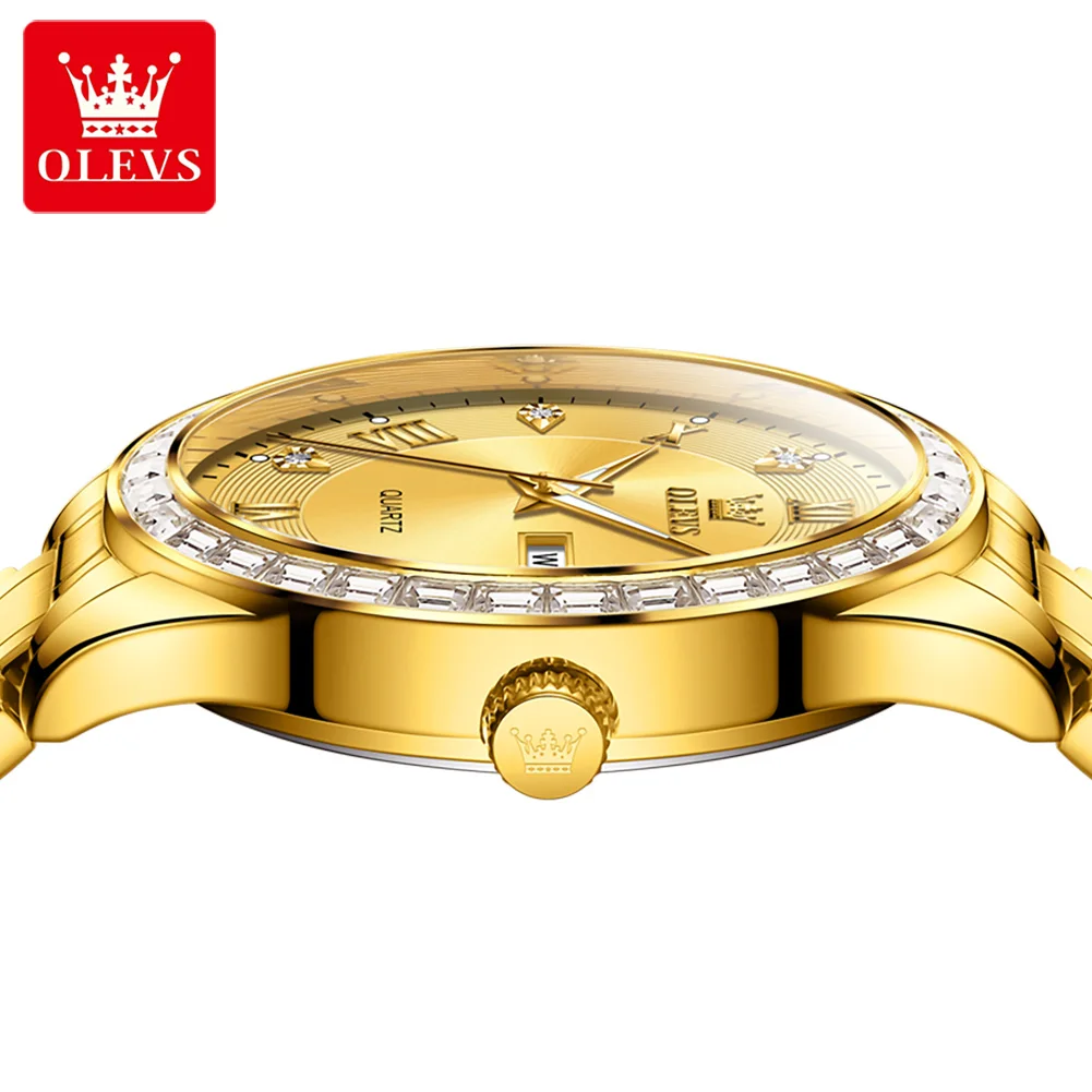 ساعة ماركة OLEVS بتقويم مزدوج وساعة كوارتز رجالية مرصعة بالألماس مقاومة للماء 9906